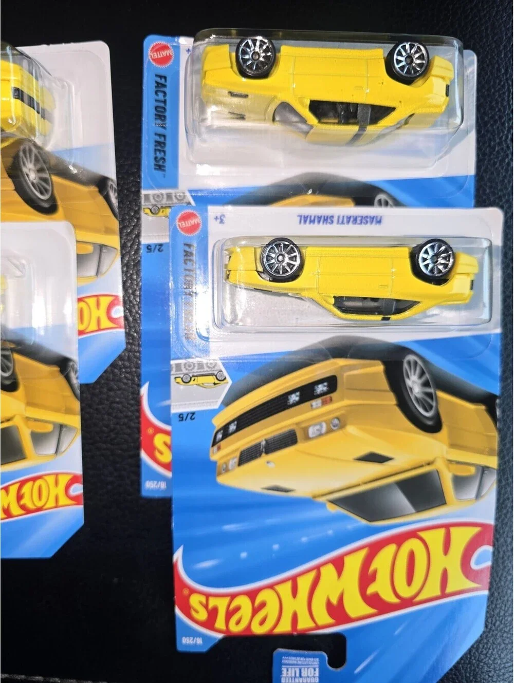Hot Wheels Maserati Shamal Yellow Factory Fresh Lot of 4 2 Short + 2 Long Cards
